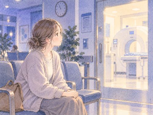 病院で検査を待つ少し緊張した女性