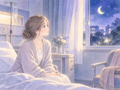 静かな病室で休んでいる女性