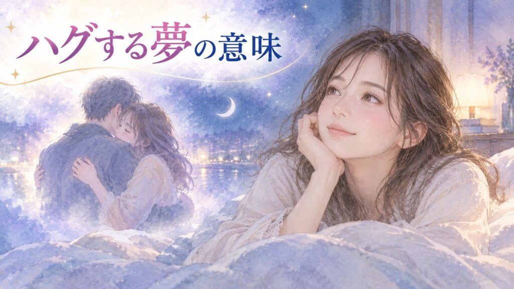 夢のハグを思い返す大人の女性と抱き合う二人の淡い情景
