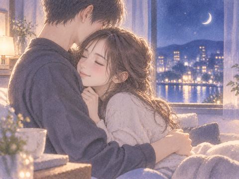 恋人の胸元で安心して抱き合う女性