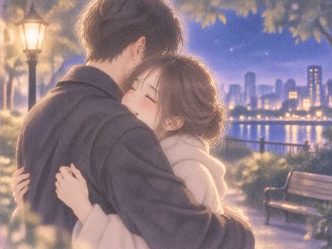 親しい異性と自然に抱き合う女性