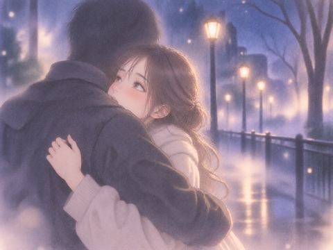 顔の印象が曖昧な知らない人と抱き合う女性