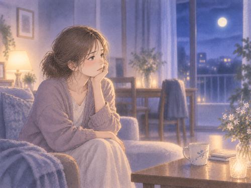 夢の中で感情が追いつかず静かに座る女性