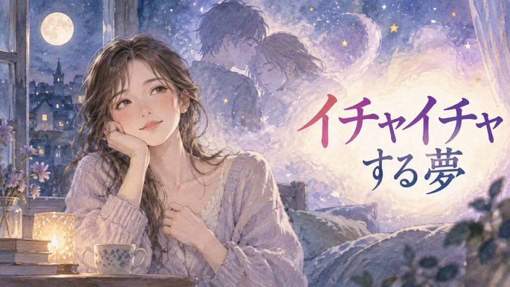月明かりの部屋で夢の余韻を感じる大人の女性と寄り添う二人の淡い夢の情景