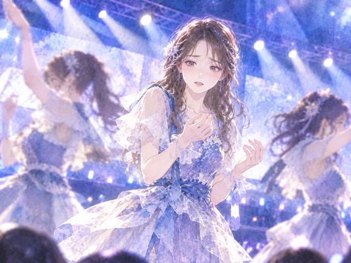ステージで振り付けに戸惑う女性アイドル