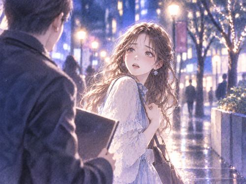 夜の街でスカウトされ驚く大人の女性