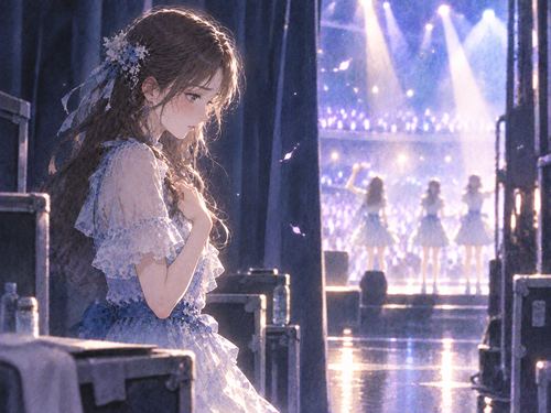 舞台袖で悔しさをこらえる大人の女性