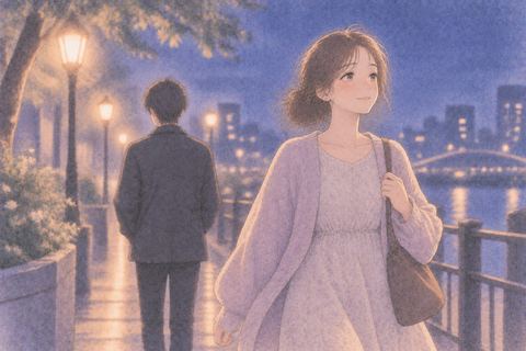 背を向ける人を気にせず穏やかに歩く女性