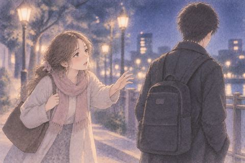 背を向ける相手へ何度も話しかける女性