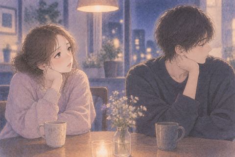 相手を見つめるが視線をそらされる女性