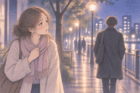 去っていく相手を悲しそうに見つめる女性