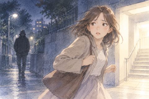 危険な気配から離れようとする女性