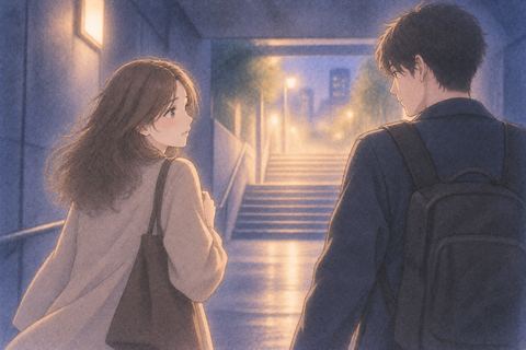 見知らぬ人と互いに様子を見る女性
