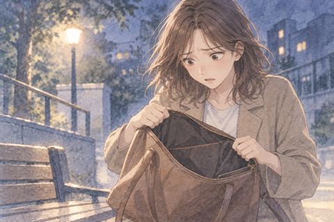 空になった鞄を見て戸惑う女性