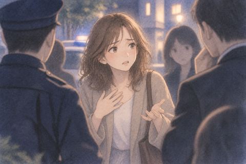 疑われて困惑しながら説明する女性
