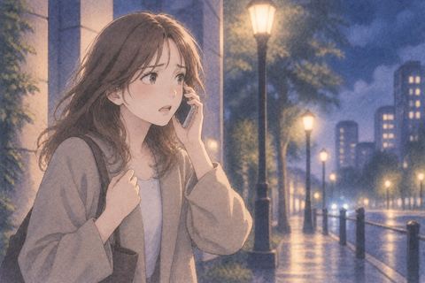 夜道で携帯電話から助けを求める女性