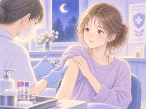 予防接種を落ち着いて受ける女性