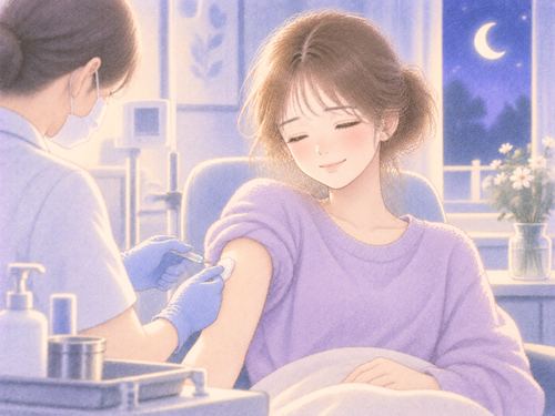 薬の注射を受けて安心する女性