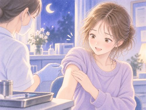 痛みなく注射を受けてほっとする女性