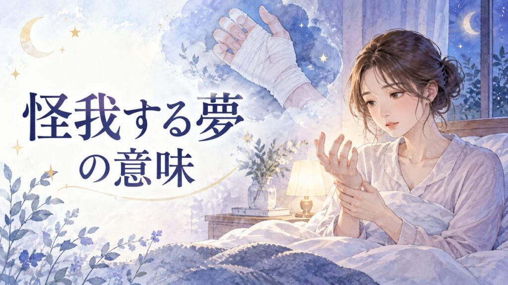 夢から目覚めた女性と包帯を巻いた手の夢のイメージ