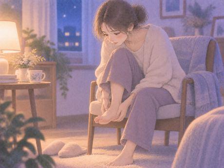 足裏をかばい椅子に座る女性