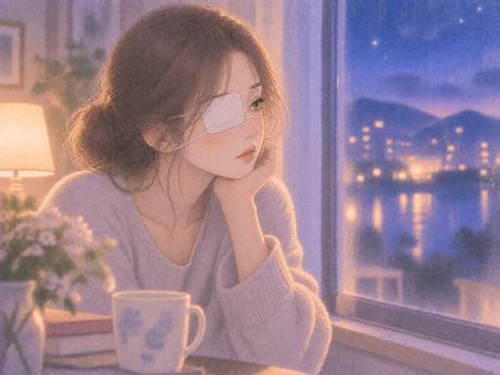 片目を柔らかな眼帯で覆った女性