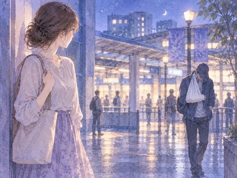 遠くの見知らぬ人を気にかける女性