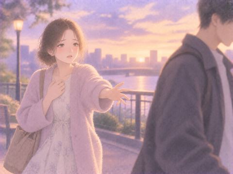 離れた相手を心配そうに見つめる女性