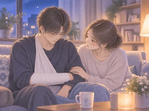 包帯をしたパートナーを気遣う女性
