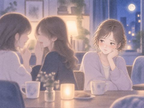二人の会話を聞いて居心地悪そうな女性