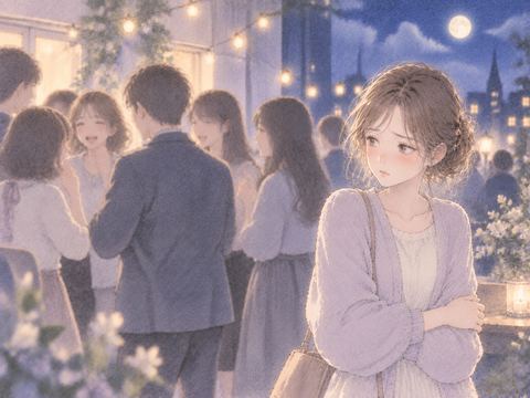 人の輪の中で居場所を気にする女性
