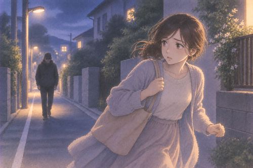 夜道を離れようとする人物と遠くの人影
