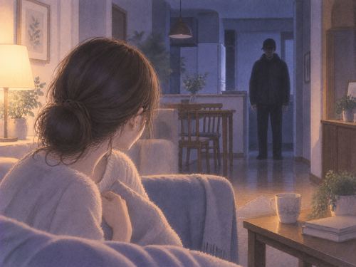 静かなリビングに立つ見知らぬ人影