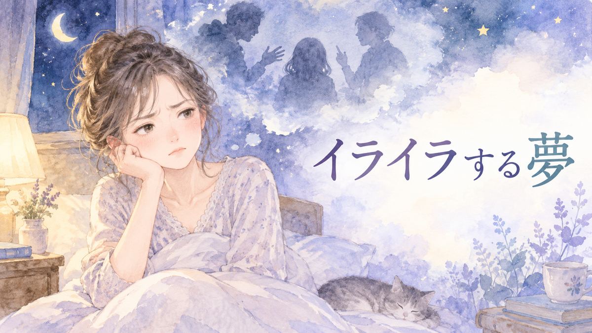 夢から目覚めて少し苛立った表情で考える大人の女性