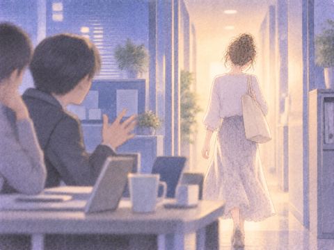 苛立つ場から静かに離れていく女性