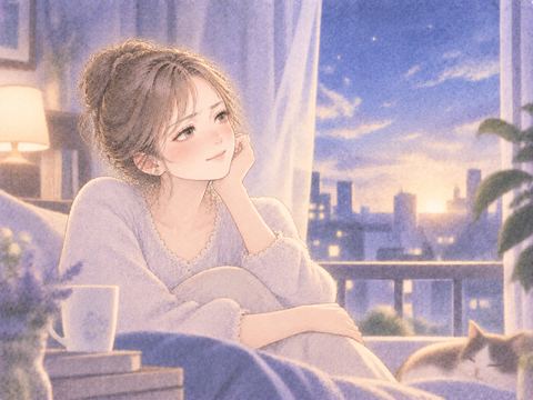 窓辺で穏やかな表情を取り戻す女性