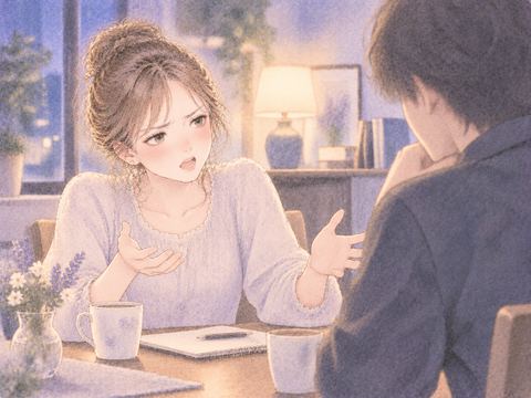 相手に不満を言葉で伝えている女性