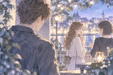 別の人と話す彼女を気にする恋人