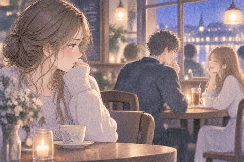 異性と親しく話す恋人を見つめる女性