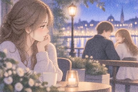 幸せそうな二人を見て物思いにふける女性