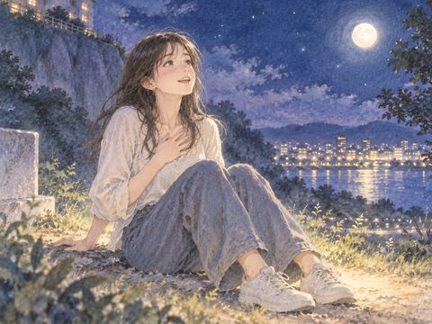 飛び降りたあと安全な場所で息を整える人物