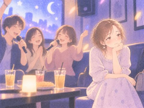周囲が盛り上がる中で退屈そうに座る女性