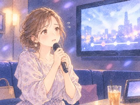 マイクを持ちながら声が出ず戸惑う女性