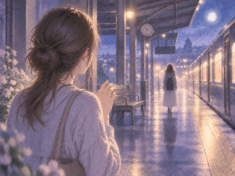 遠ざかる友達の影を見つめる人物