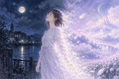 夢の中で身体が淡い光に包まれ別の景色へ切り替わる人物