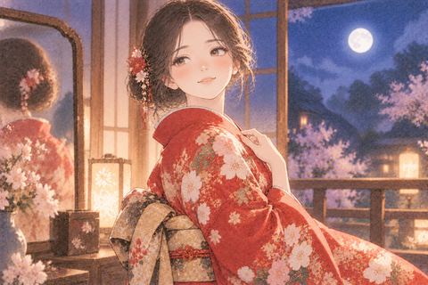 赤い着物を堂々と着こなす女性