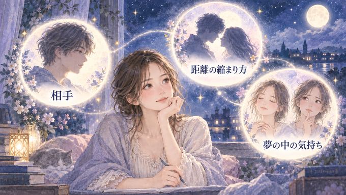 夢の相手と自分の距離や気持ちを思い返す女性の図