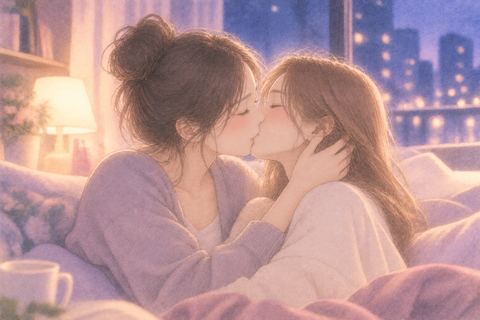 同性の相手と穏やかにキスする大人の二人の夢