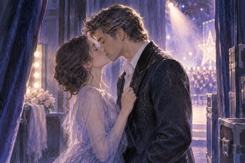 華やかな有名人を思わせる相手とキスする女性の夢