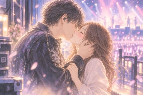 推しを思わせる華やかな相手と幸せそうにキスする女性の夢